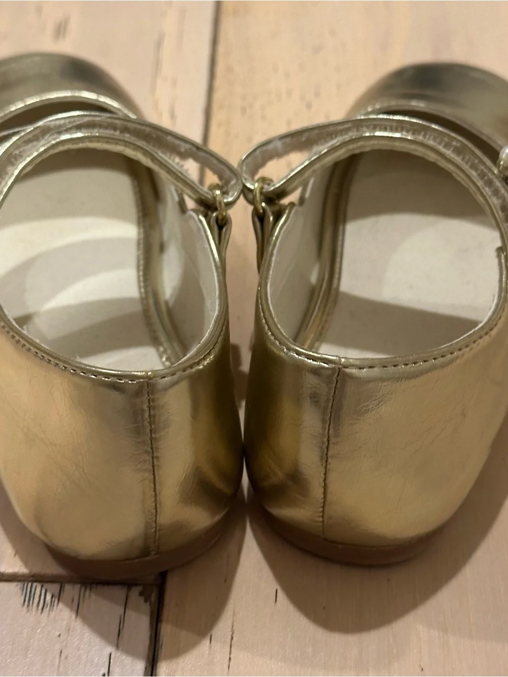 Mango Gold Mary Jane Shoes with Pearl Cluster